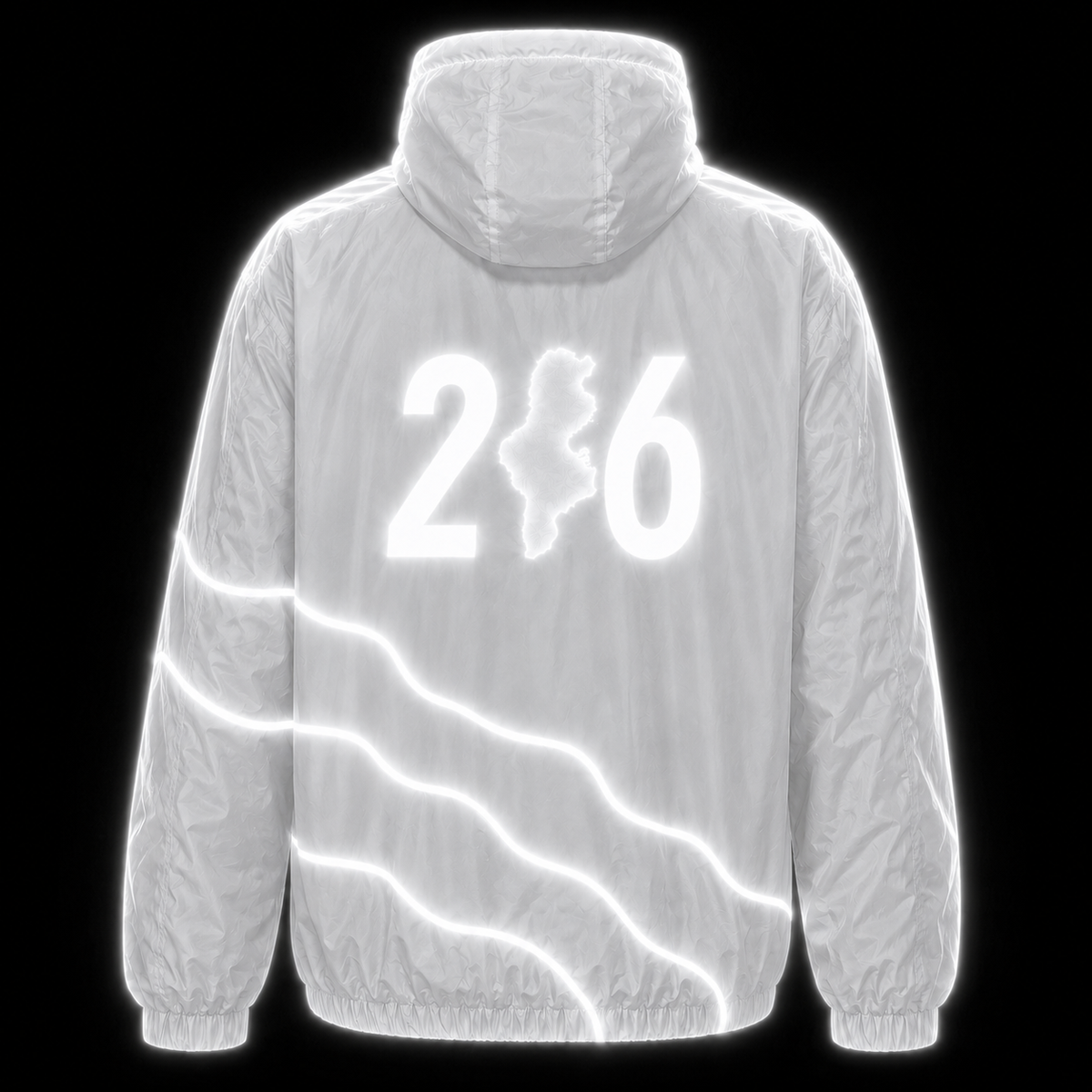 Veste Tunisie 216 blanche, vue de dos illuminée la nuit